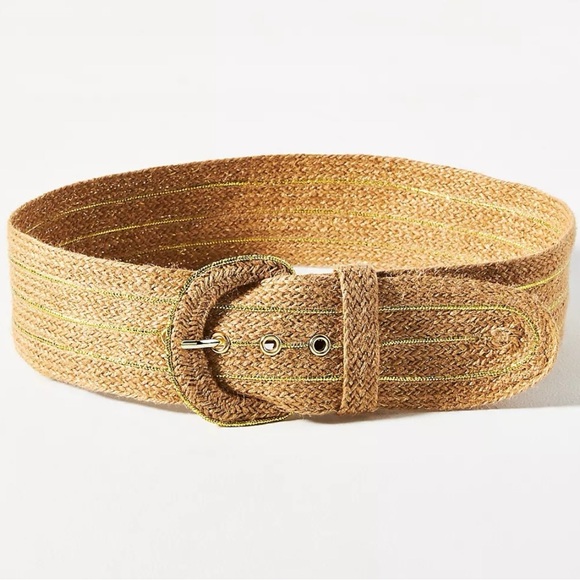 Anthropologie Jute Wide Waist Belt in Natural Gold NWT Beach Bohemian Coastal S